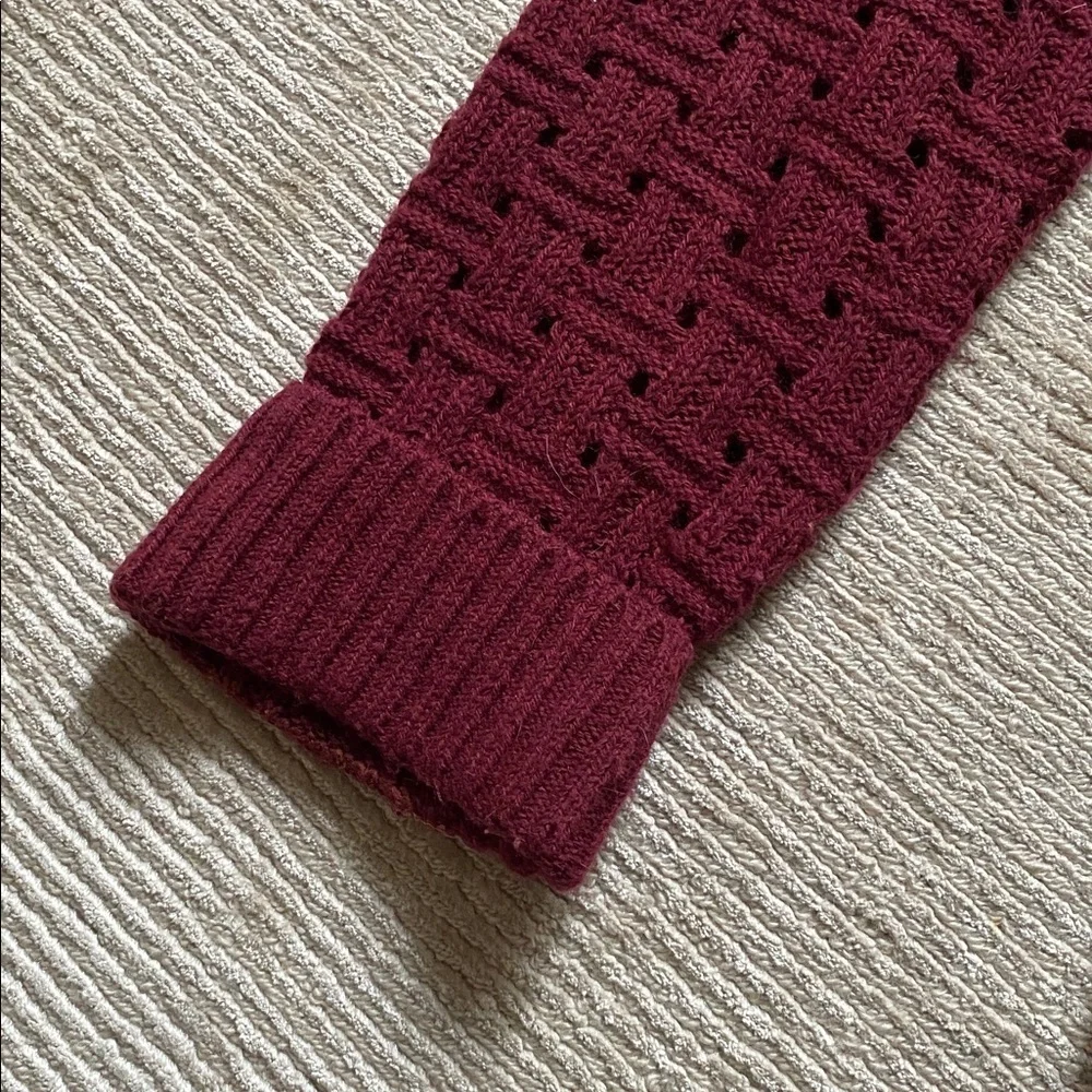 Anne Klein Wool Angora Blend Burgundy Maroon V-Neck Knit Pullover Sweater Size L